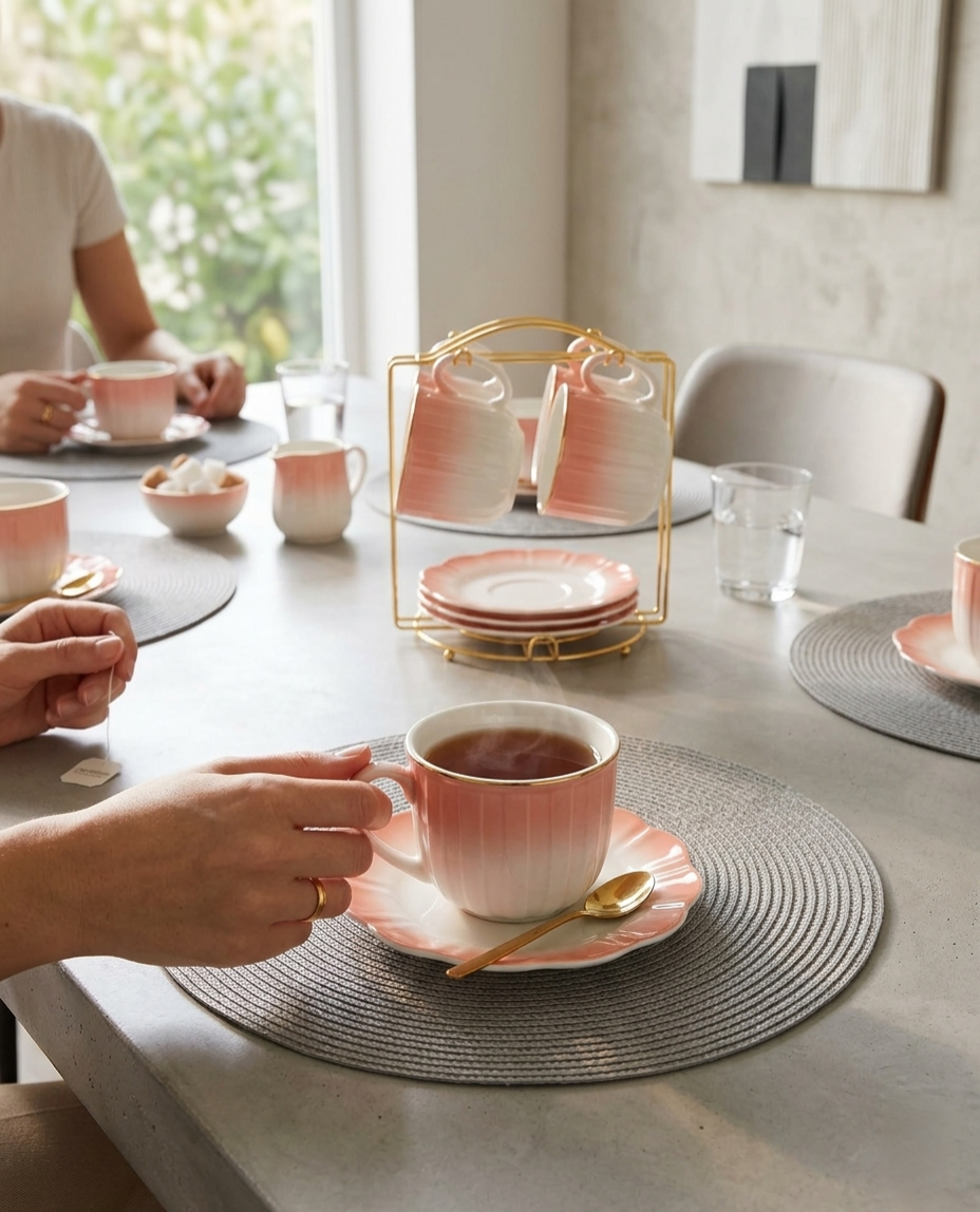 13 Piece Tea Set Coffee Set With Golden Stand