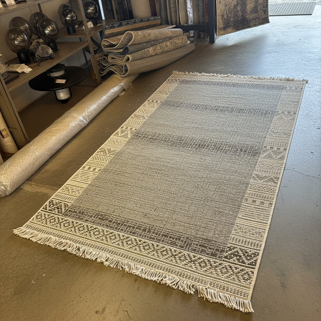 Oriental Weavers Kemet Jute-Look Corridor Runner Rug - Beige Tribal Border with Fringe KBORIE229 #7