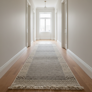 Dawood Lifestyle & Gadgets ke Oriental Weavers Kemet #7 beige jute-look corridor runner rug with tribal border, textured centre and fringe