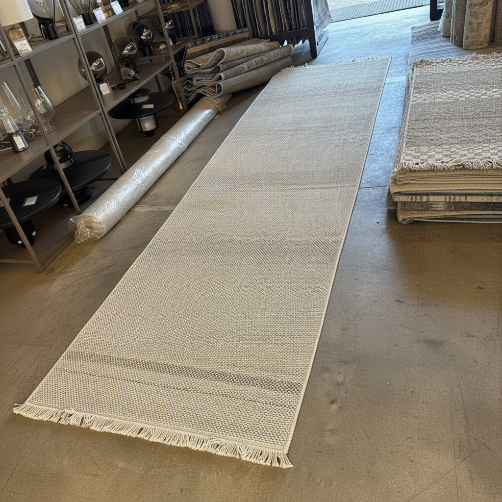 Oriental Weavers Kemet Textured Corridor Runner Rug – Beige Grey Dotted Stripe with Fringe KBORIE254 #4