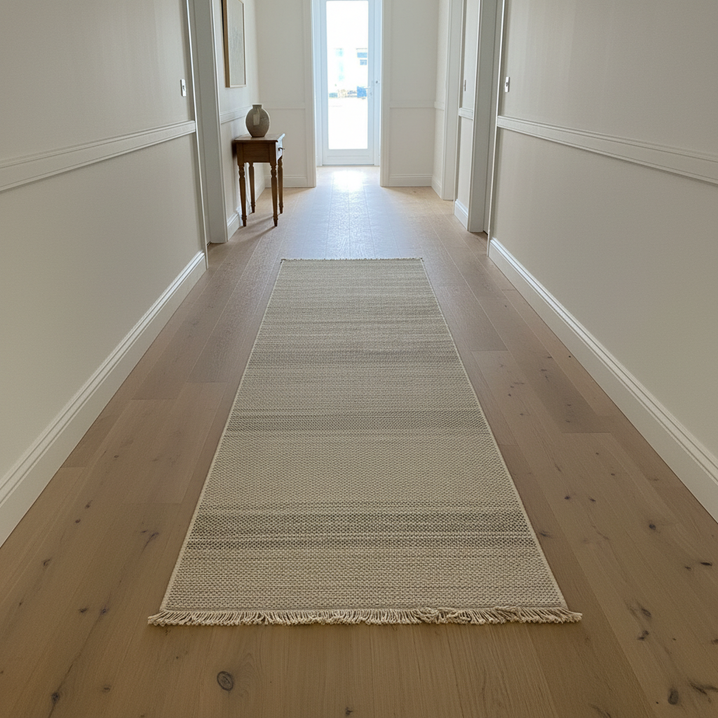 Oriental Weavers Kemet Textured Corridor Runner Rug – Beige Grey Dotted Stripe with Fringe KBORIE254 #4