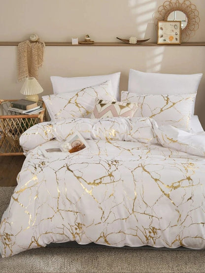 Gold Marble Texture Foil-Style Duvet Cover Set