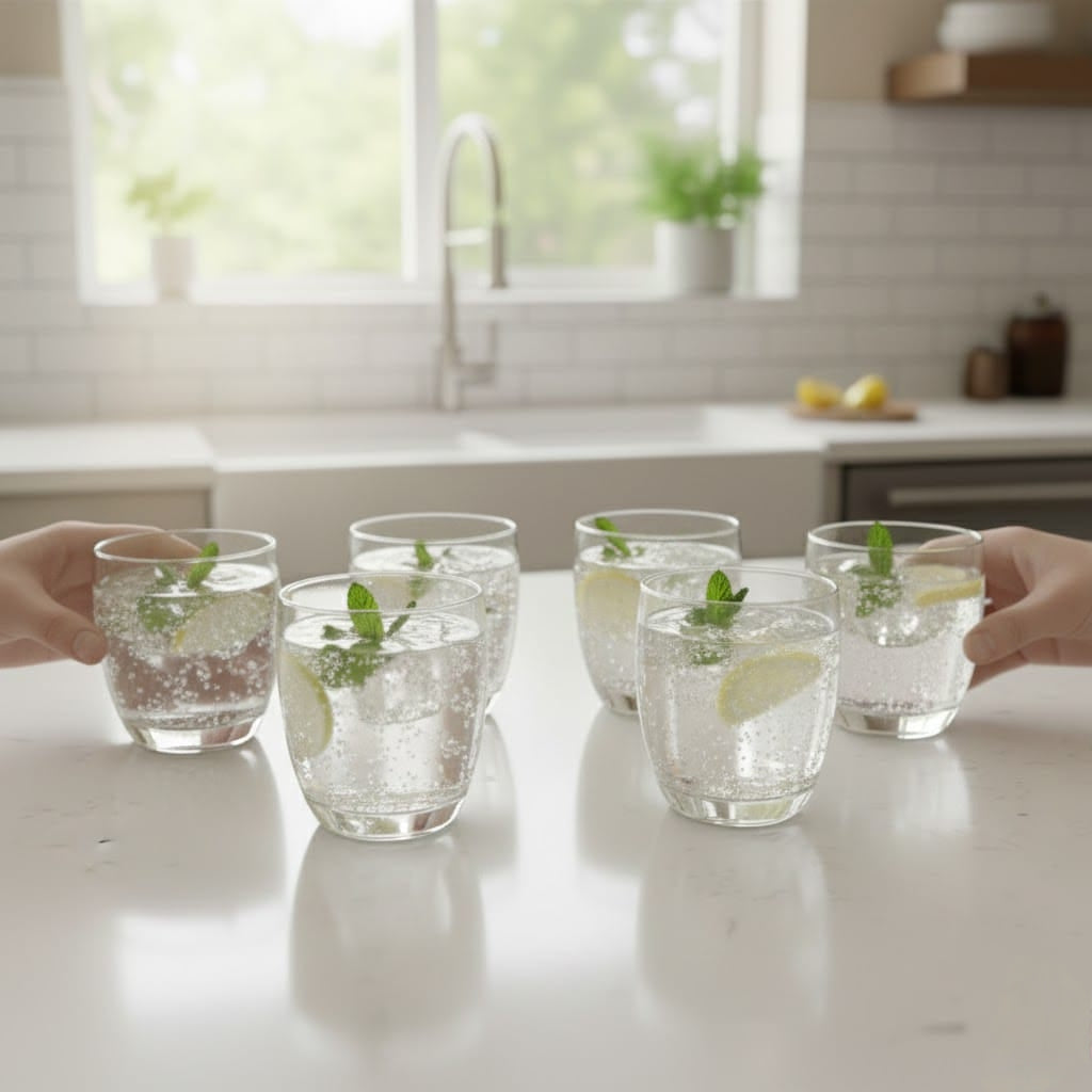 Small stemless polycarbonate glass with 250 ml capacity, crystal clear.