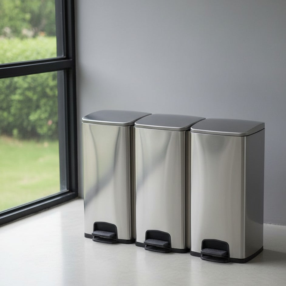 Classified stainless steel dustbin with pedal and detachable plastic bins