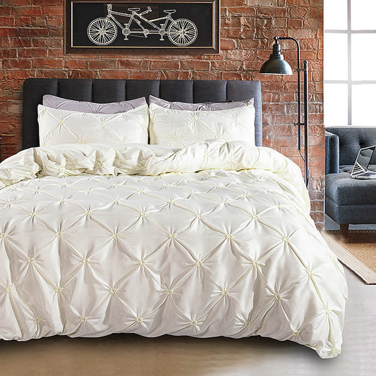 3-Piece Pinch Pleat Cross Pintuck Duvet Cover Set