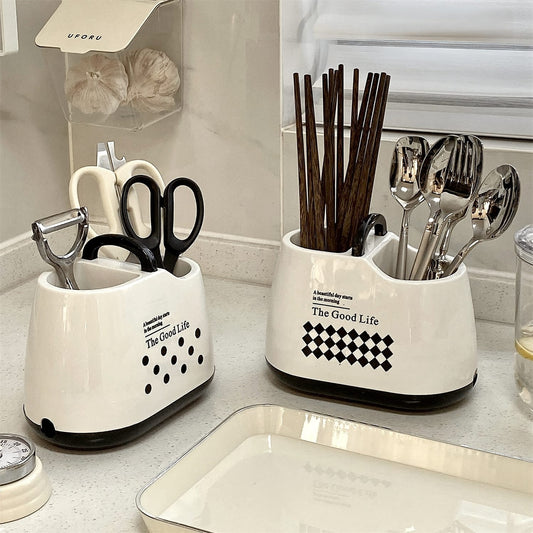 Cutlery drainer and holder countertop organizer with drainage holes