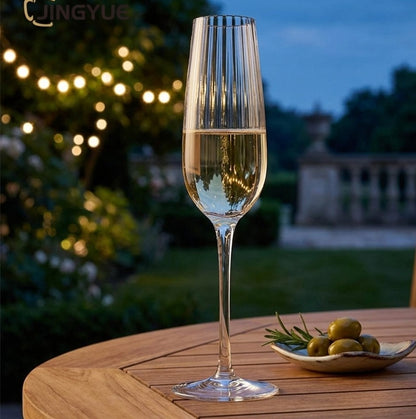 6Pcs Ribbed Long Stem Champagne Flutes