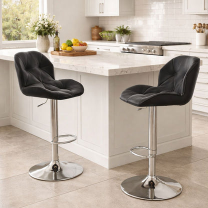 Modern adjustable bar stool made of pure leather available in black and white colors for kitchen and bar seating.
