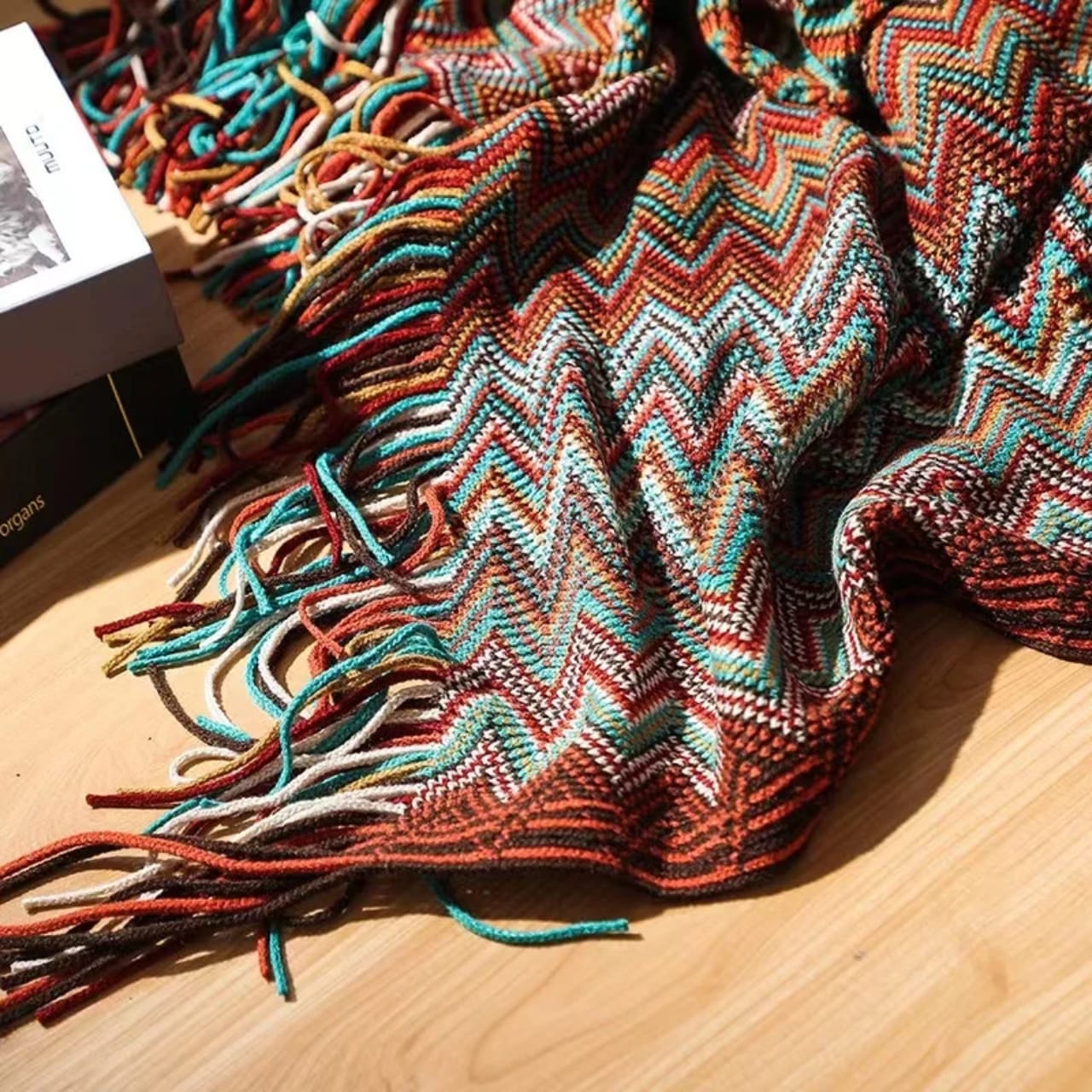 Bohemian Knitted Throw Blanket With Tassels
