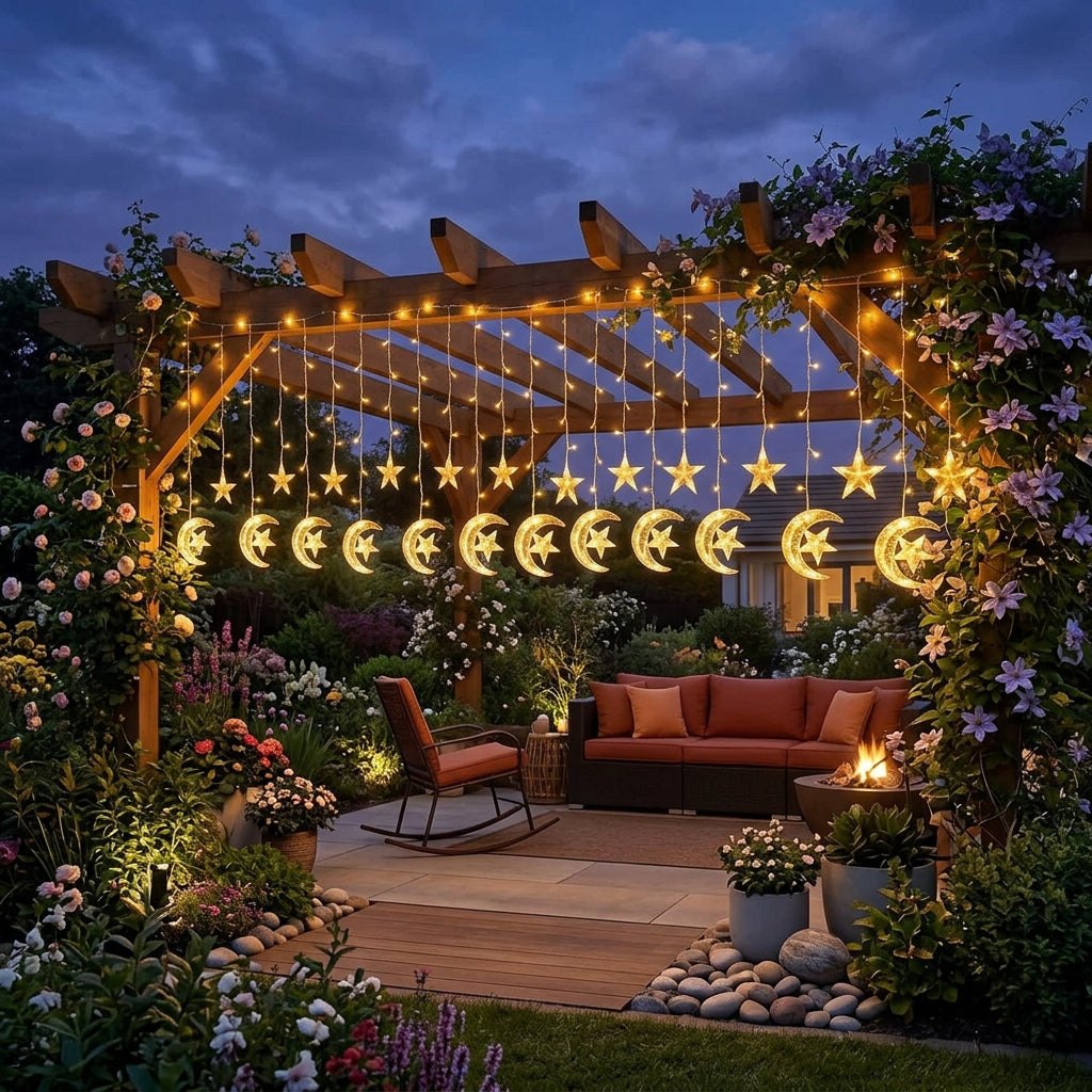 10Pc Star and Moon LED Curtain Garland Lights