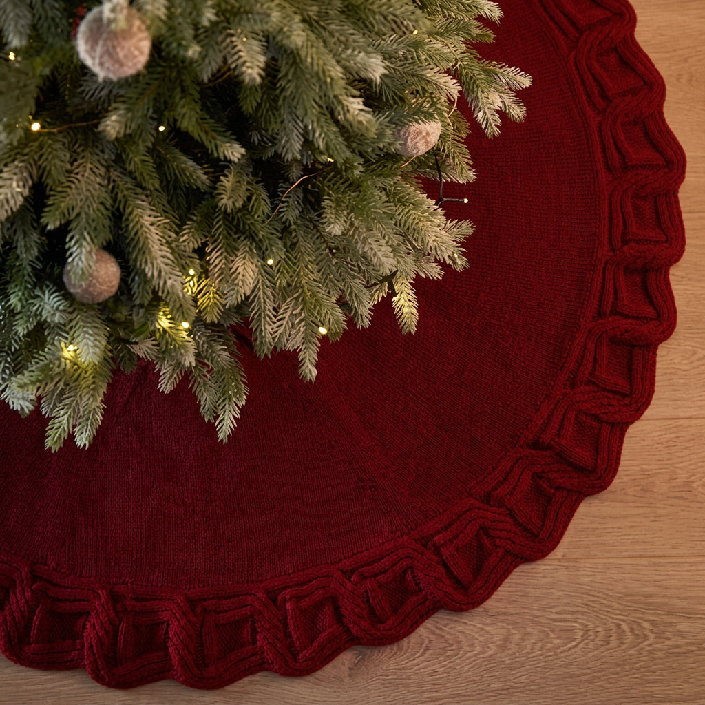 Knitted Acrylic Yarn Christmas Tree Skirt with Tie Closures for Festive Tree Base Decoration available in Nairobi, Kenya