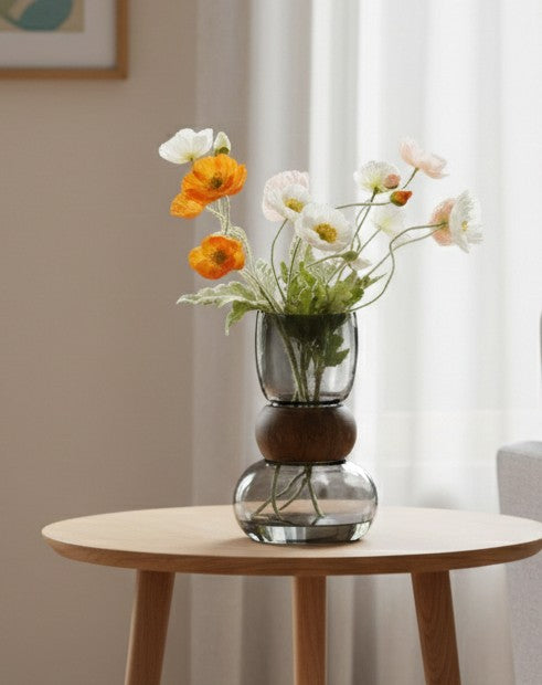 Dark Glass Vase With Wooden Ring