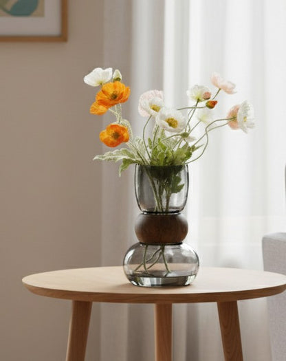 Dark Glass Vase With Wooden Ring