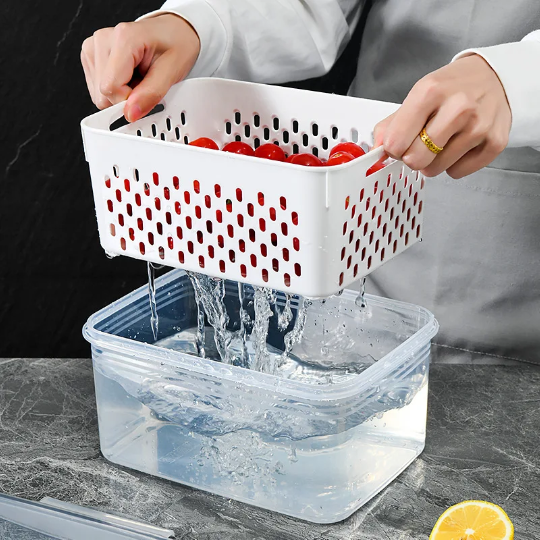 3pc Double Drain Basket And Microwave Storage Container: