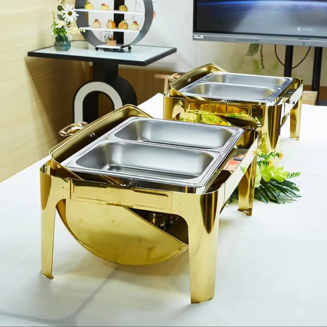 Roll Top Gold Rectangle Chafing Dish – Double
