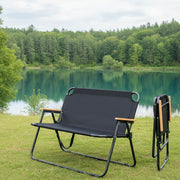 Double Seat Portable Camping Chair With Wooden Armrest