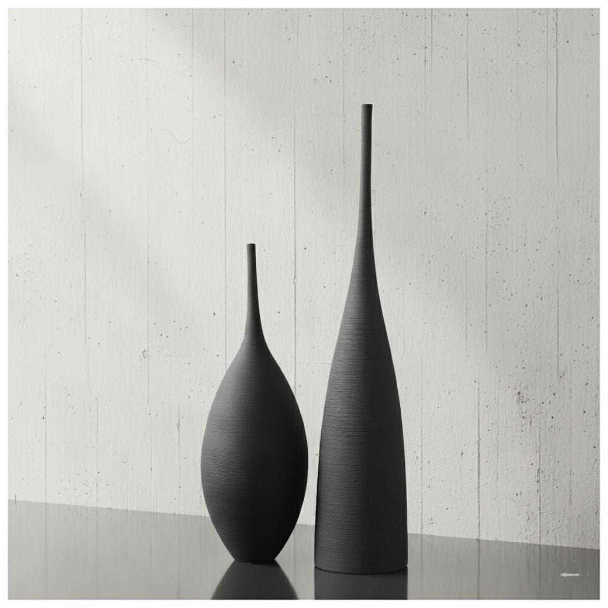 2pc Black Brushed Ceramic Decor Vases