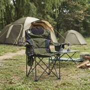 Portable heavy duty foldable camping chair with armrests, side pockets and carrier bag