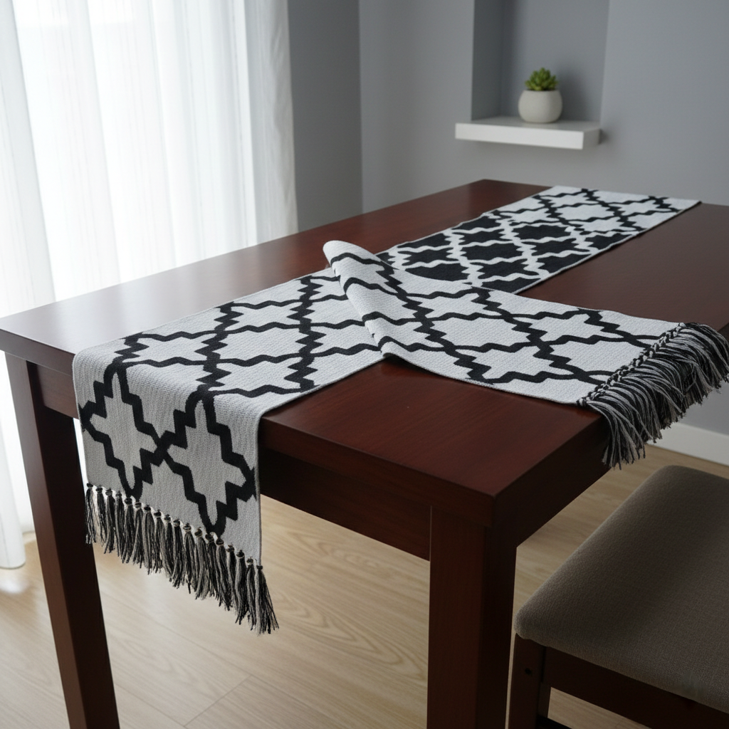 Double sided cotton blended linen table runner 35 × 250cm