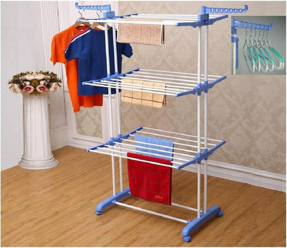Portable movable clothes drying rack made from plastic and iron