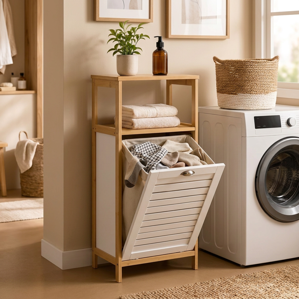 98 × 34 × 38cm Bamboo Multifunctional Laundry and Storage Cabinet