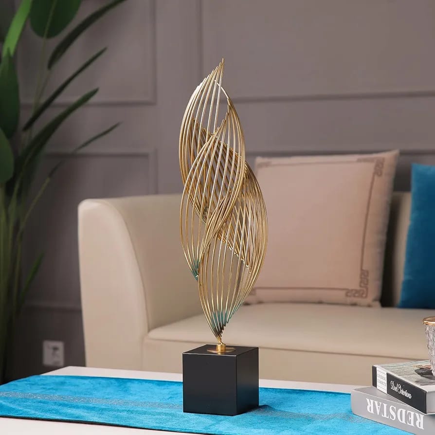 Modern gold metal sculpture decorative figurine for office or home tabletop centerpiece