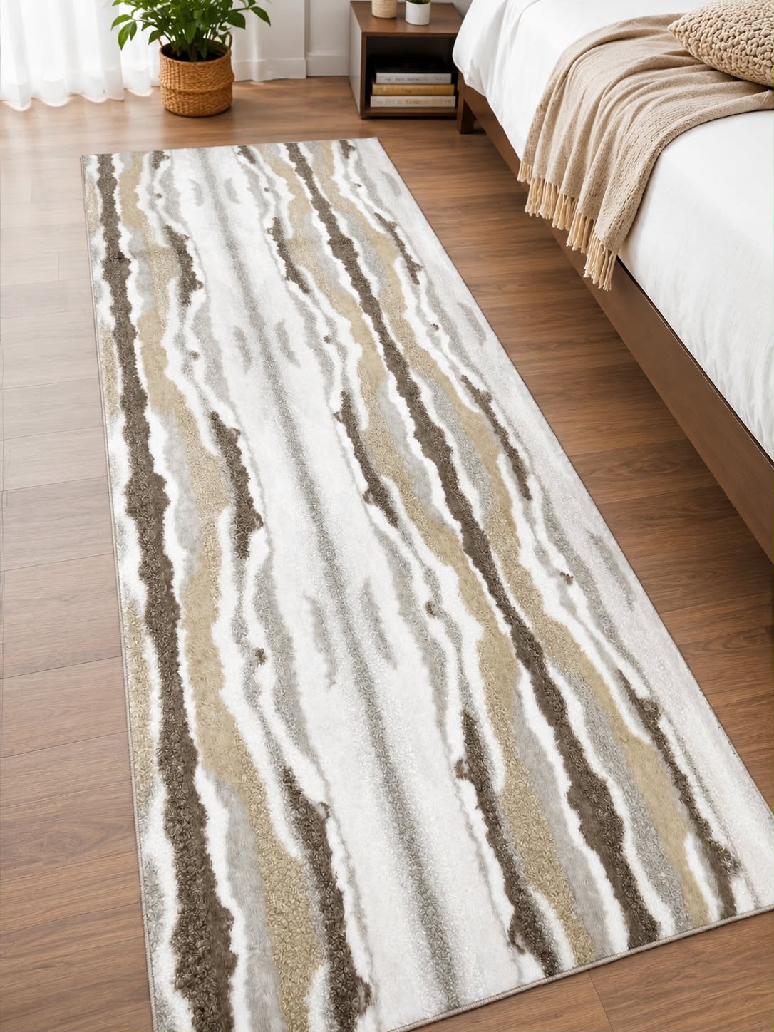 American style bedside rug measuring 80 × 200 cm with a waterproof underside for bedroom and hallway use.