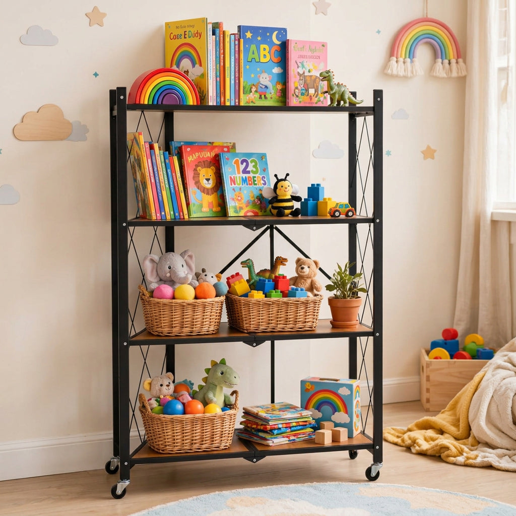 4-Tier Foldable Storage Rack with Wheels 126cm