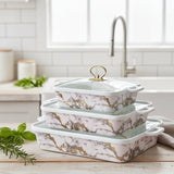 3-Piece White and Gold Ceramic Chafing Dish Set