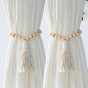 Macrame curtain tiebacks with wooden beads in boho home décor style pair