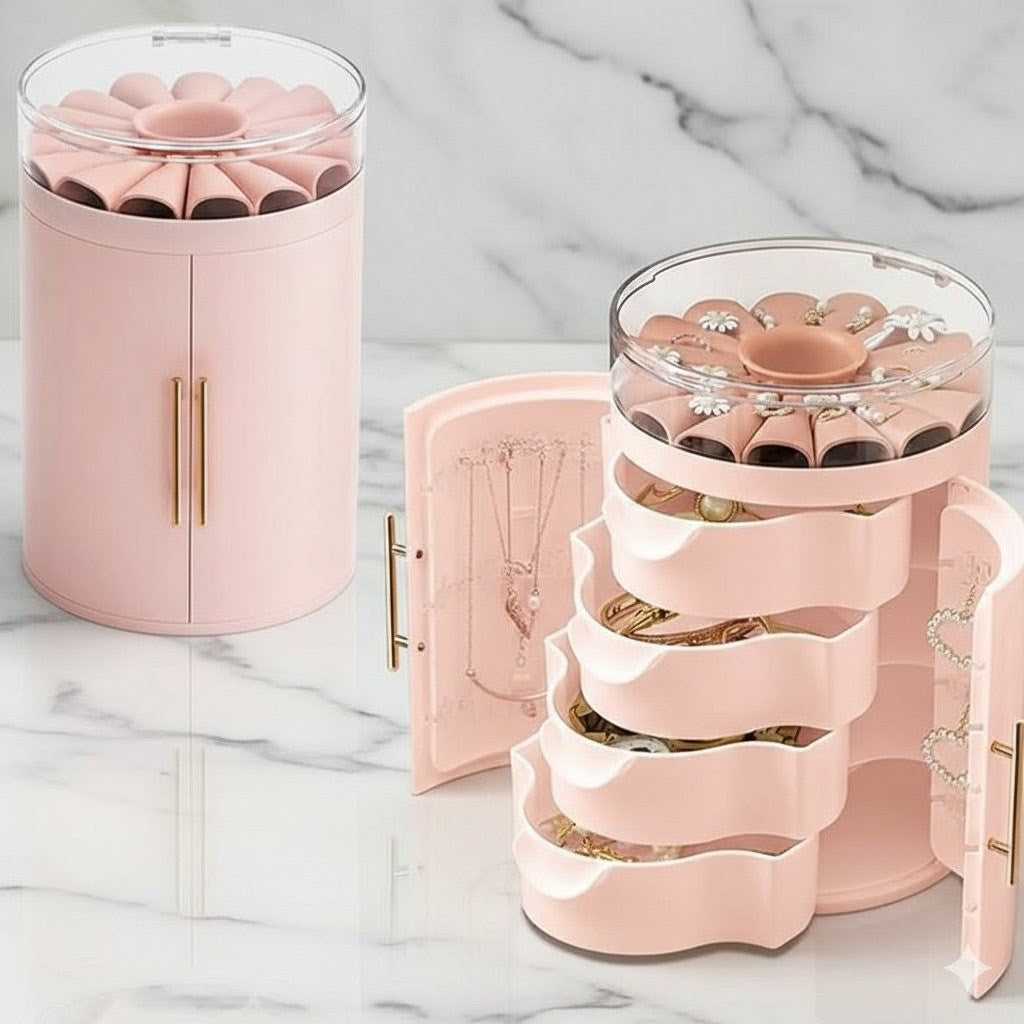 4-layer pink multifunctional jewelry storage rack for necklaces, bracelets, rings, and earrings
