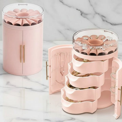 4-layer pink multifunctional jewelry storage rack for necklaces, bracelets, rings, and earrings
