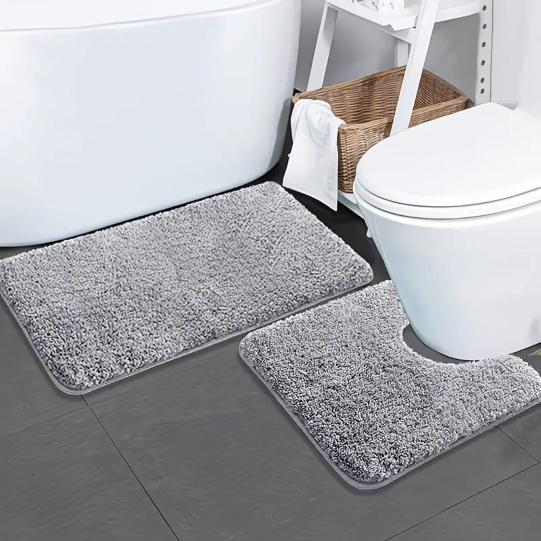 2-piece Ultra-soft plush bath mat set with rubber non-slip backing in assorted colors