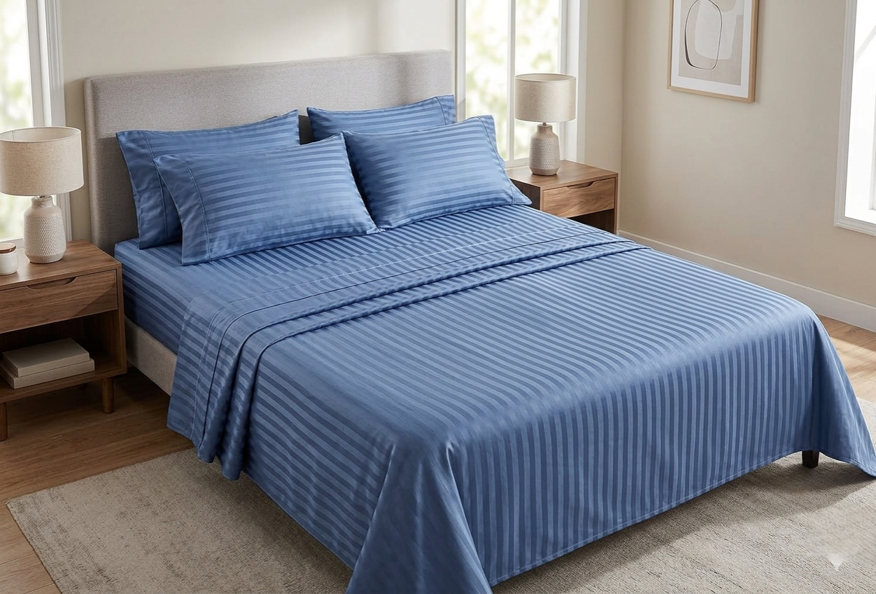Cotton Striped Bedsheets Set – 7×8 / 8×8