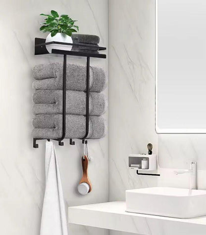 Bathroom Towel Holder With Metal Shelf And Hooks