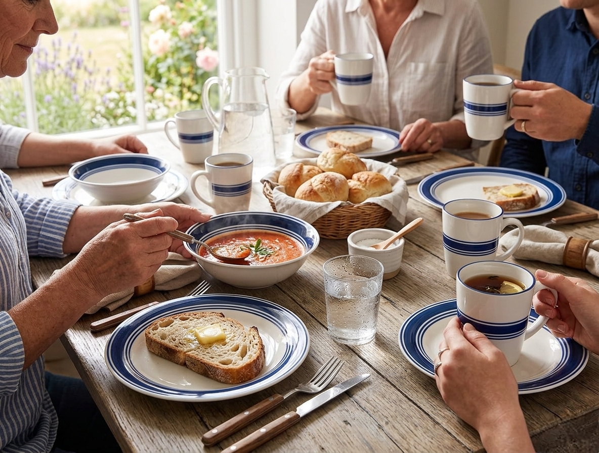 18-Piece Blue Rim Ceramic Dinner Set