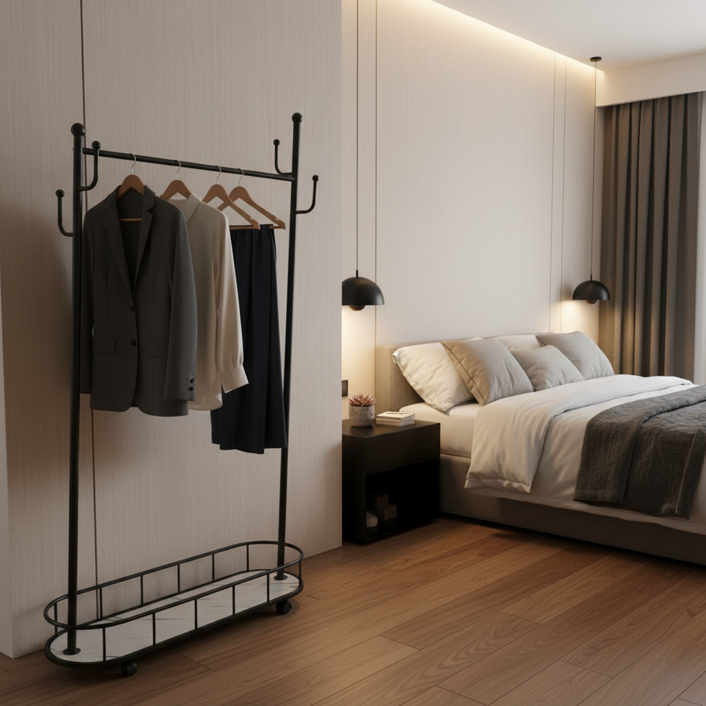 Clothes Rack With Marble Basket And Wheels