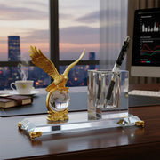Gold globe and crystal pen holder desktop gift set