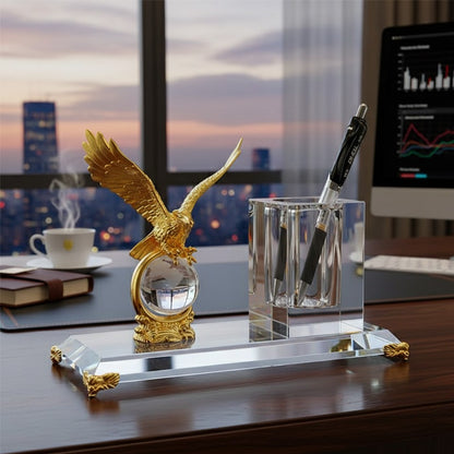 Gold globe and crystal pen holder desktop gift set
