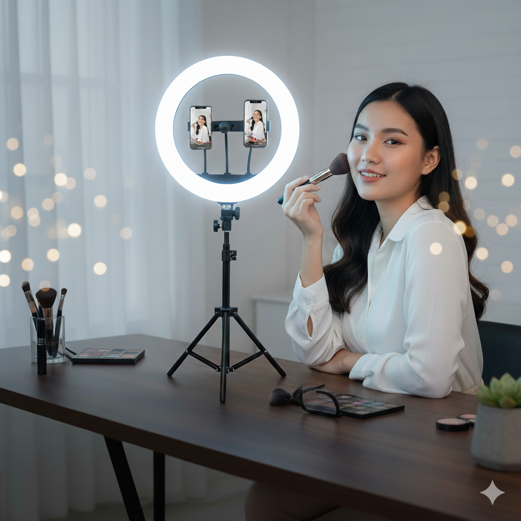 18-inch LED ring light with tripod stand for makeup, photography, and video lighting