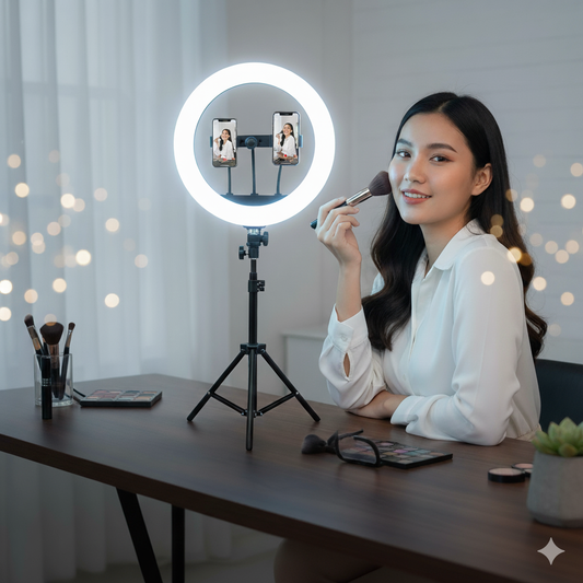 18-inch LED ring light with tripod stand for makeup, photography, and video lighting