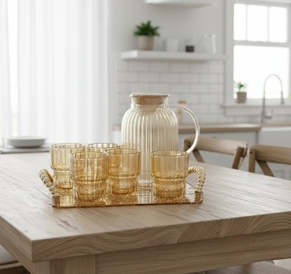 8-Piece Golden Glass Water Set With Jug And Tray