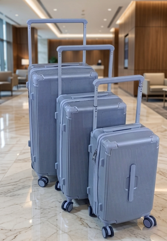 3-Piece unbreakable PC suitcase set with spinner wheels and telescopic handles