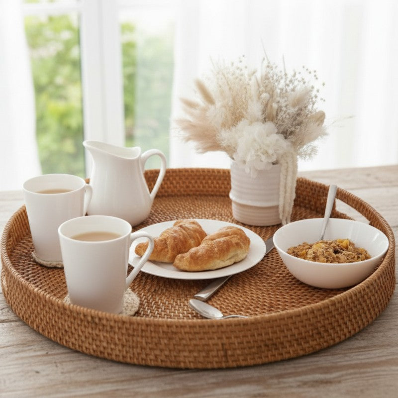 Round Rattan Serving And Decor Tray
