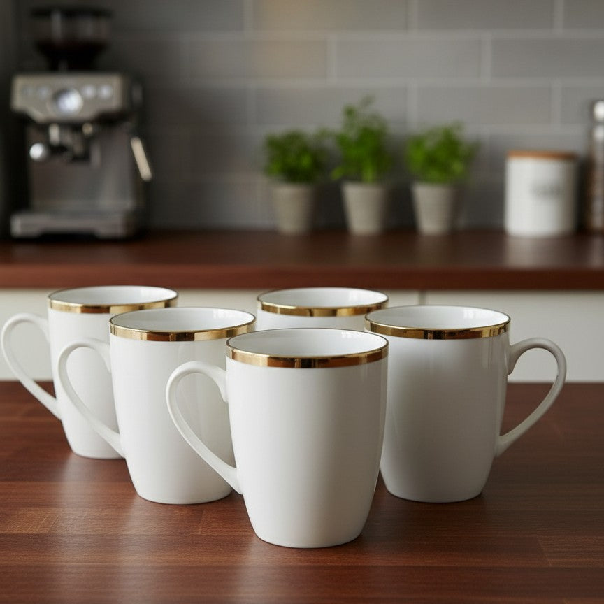 Gold White Ceramic Mug Set 6pcs 400ml