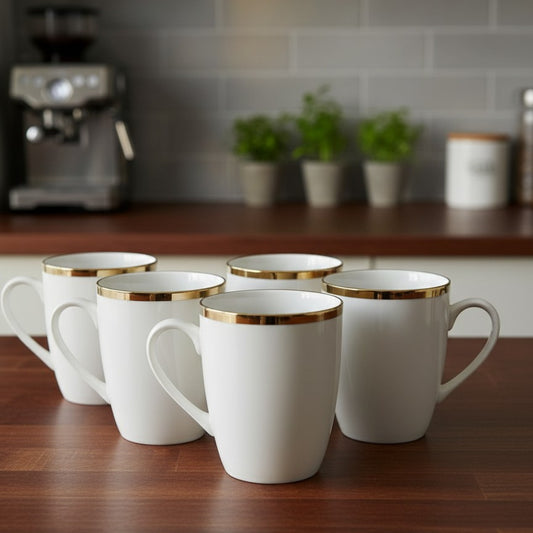 Gold White Ceramic Mug Set 6pcs 400ml