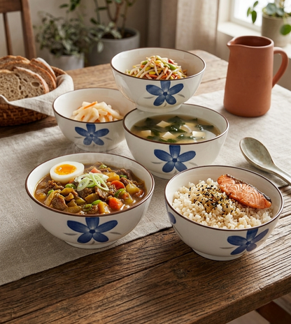 6-Piece Blue Ceramic Bowl Set