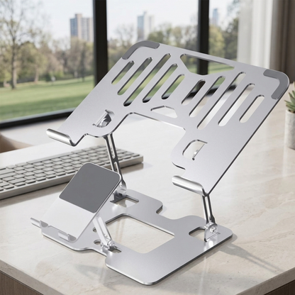 2 in 1 Adjustable laptop stand with phone holder for ergonomic work, study, and multitasking setup
