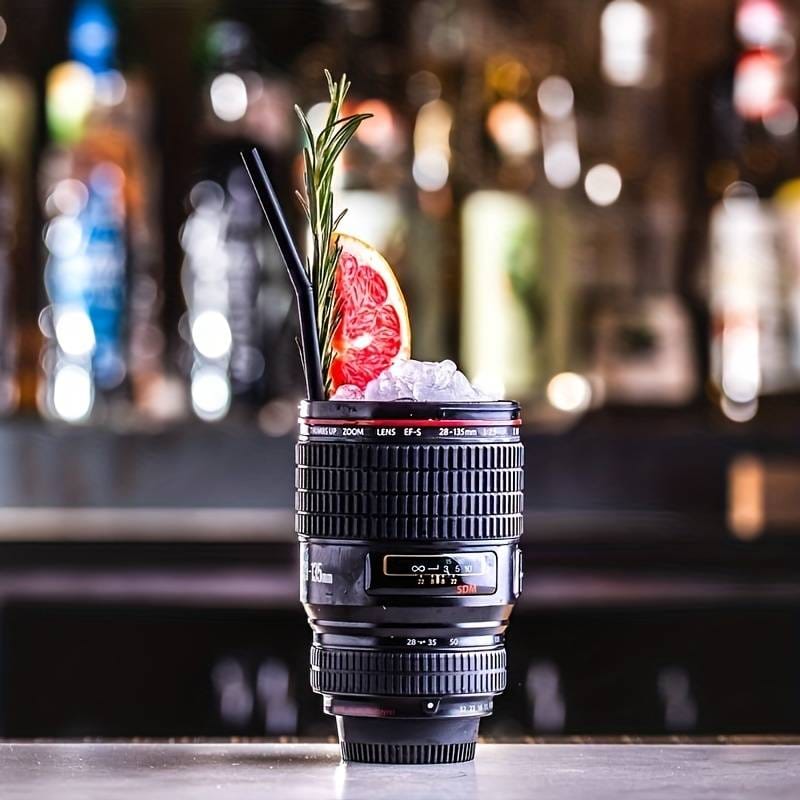 Camera lens design stainless steel travel mug 450ml