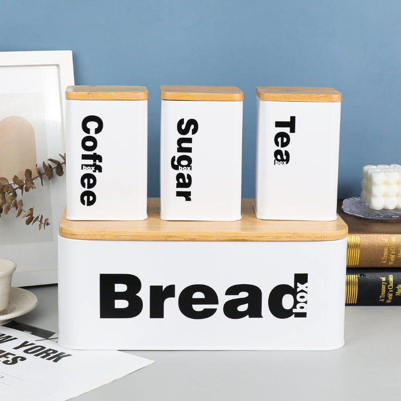 Bread Bin With 3 Canister Set – Bamboo Lid